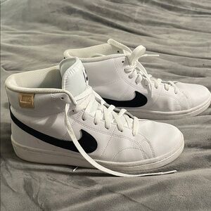 Nike White and Black High-Tops with Gold Detail